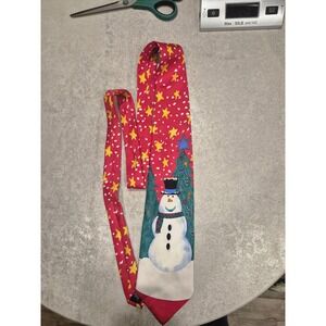 SAVE THE CHILDREN Christmas Ftosty Snowman Necktie Silk Red Holiday  Fun‎ Unique